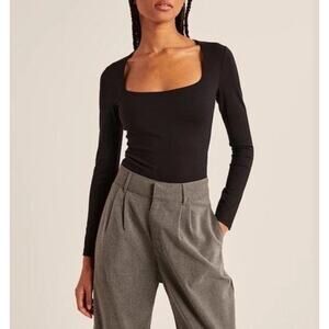 Abercrombie & Fitch Square Neck Size Small Long Sleeve Bodysuit Black One Piece